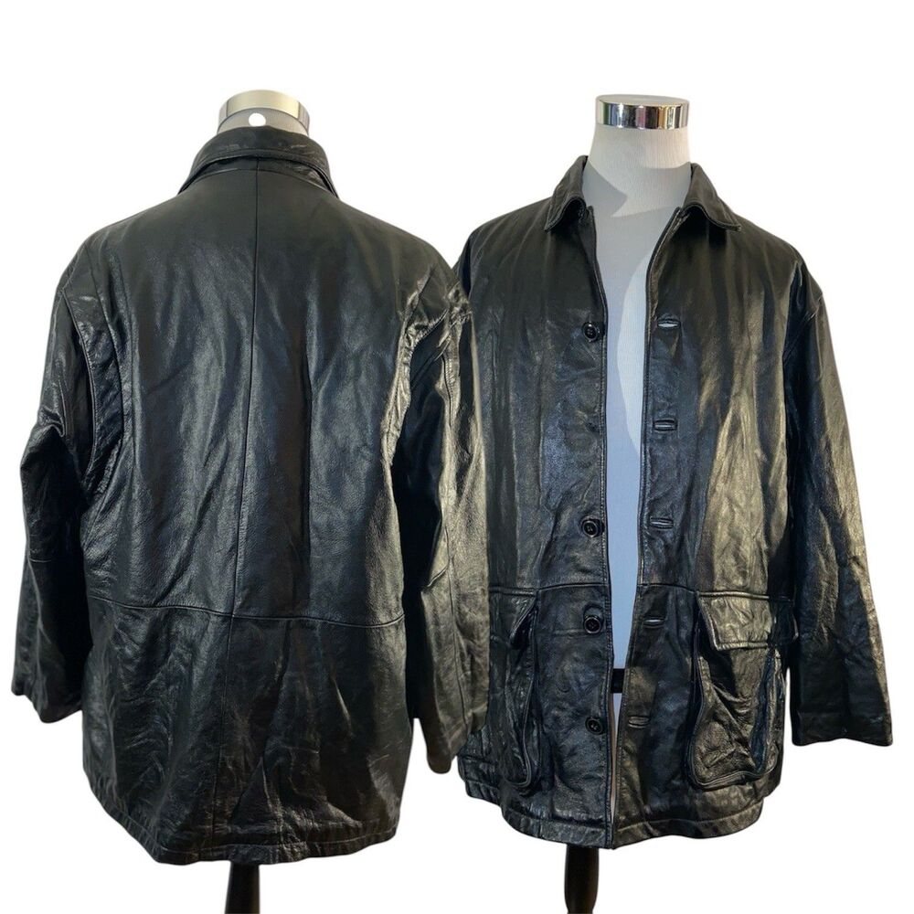 Maurices Leather Jacket Men’s Large Black Motorcycle Coat *READ*